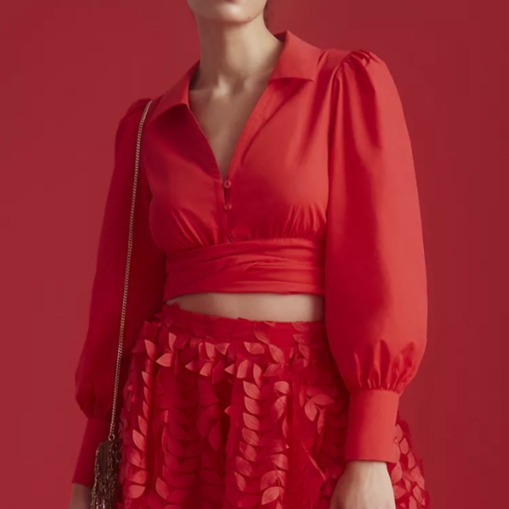 Anthropologie Maeve Poplin Bow-Front Blouse top